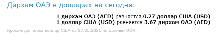 дирхам к доллару на сегодня