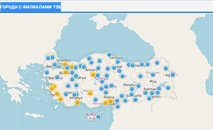 ГОРОДА С ФИЛИАЛАМИ ТЭБ