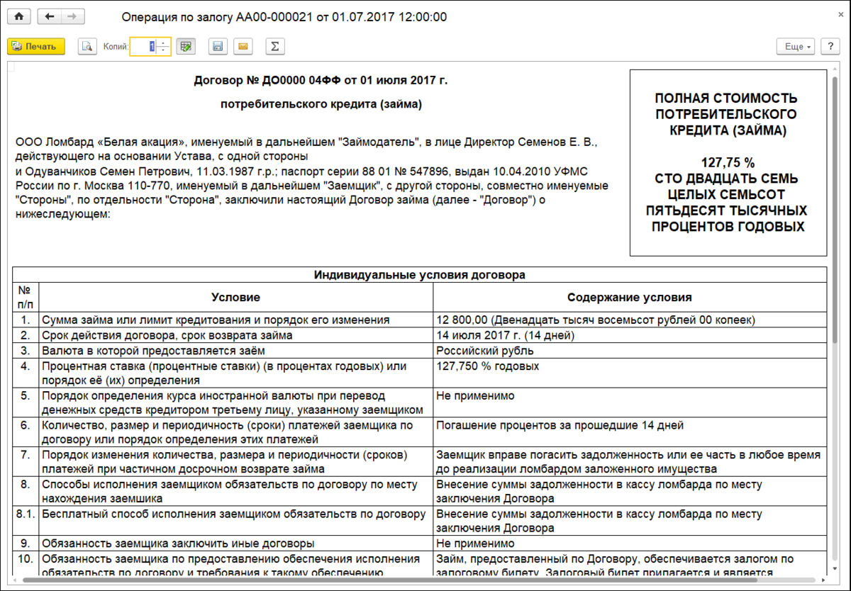 Договор потребительского кредита