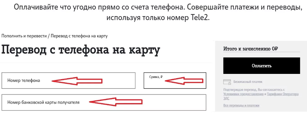 Перевод денег через приложения «Tele2 Платеж»